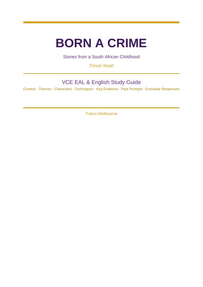 Born a Crime VCE English study guide — first page