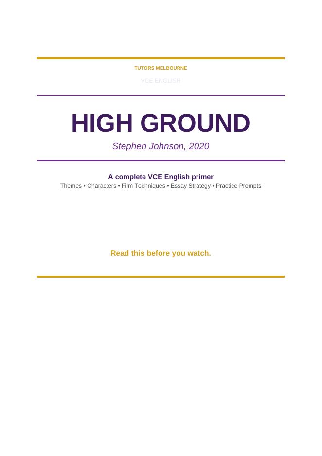 High Ground VCE English study guide — first page