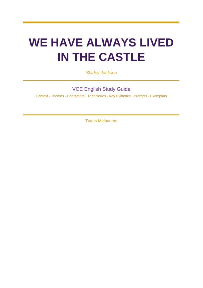 We Have Always Lived in the Castle VCE English study guide — first page
